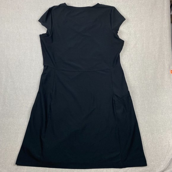 LL Bean Fitness Dress XL Black V Neck Short Sleeves Stretch Fitted Zipper Pocket - Picture 5 of 16